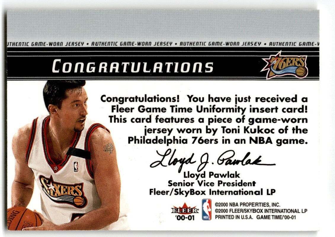 2000-01 Fleer Game Time Uniformity Toni Kukoc Philadelphia 76ers #TOKU