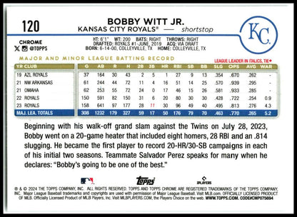 2024 Topps Chrome #120 Bobby Witt Jr. Kansas City Royals