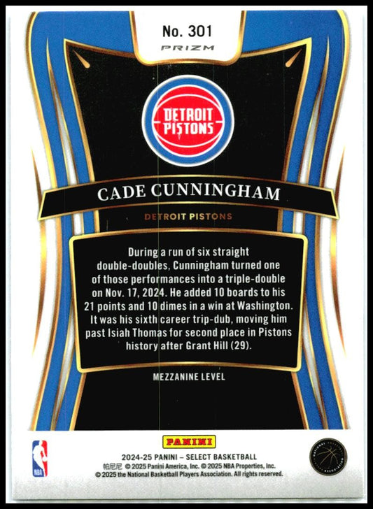 2024-25 Panini Select Blue #301 Cade Cunningham Detroit Pistons