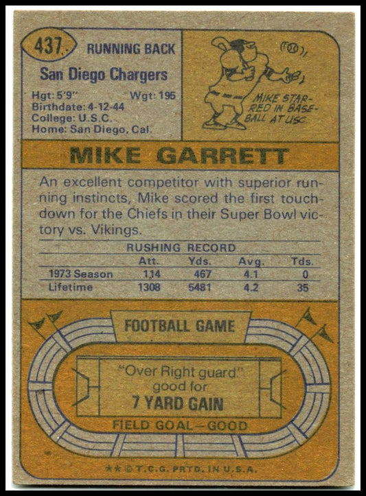 1974 Topps #437 Mike Garrett San Diego Chargers