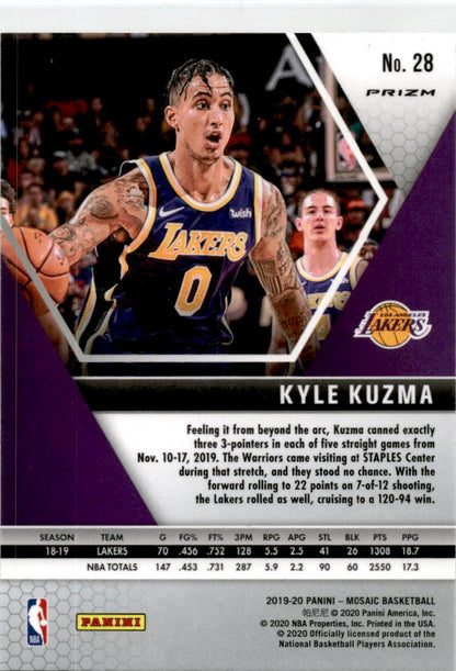 2019 Panini Mosaic Genesis #28 Kyle Kuzma  Los Angeles Lakers.