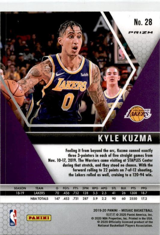 2019 Panini Mosaic Genesis #28 Kyle Kuzma  Los Angeles Lakers.
