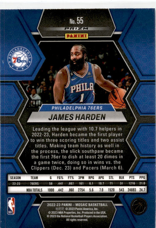2022-23 Panini Mosaic Green #55 James Harden Philadelphia 76ers