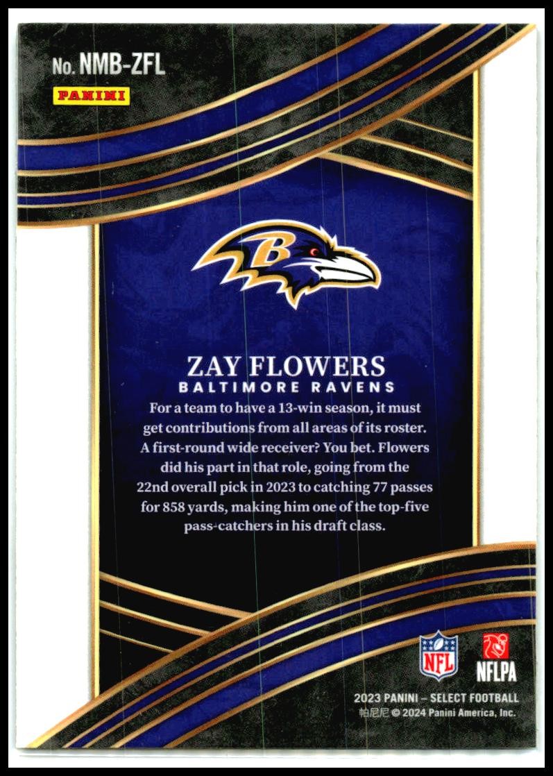 2023 Panini Select Numbers #NMB-ZFL Zay Flowers Baltimore Ravens