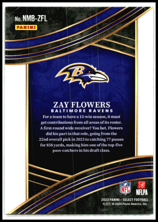 2023 Panini Select Numbers #NMB-ZFL Zay Flowers Baltimore Ravens