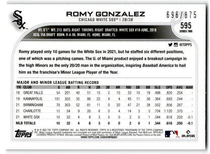 2022 Topps Retail Foilboard Romy Gonzalez 696/875 Chicago White Sox #595