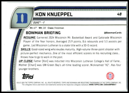 2024-25 Bowman University Chrome Black Wave Refractor #48 Kon Knueppel Hornets