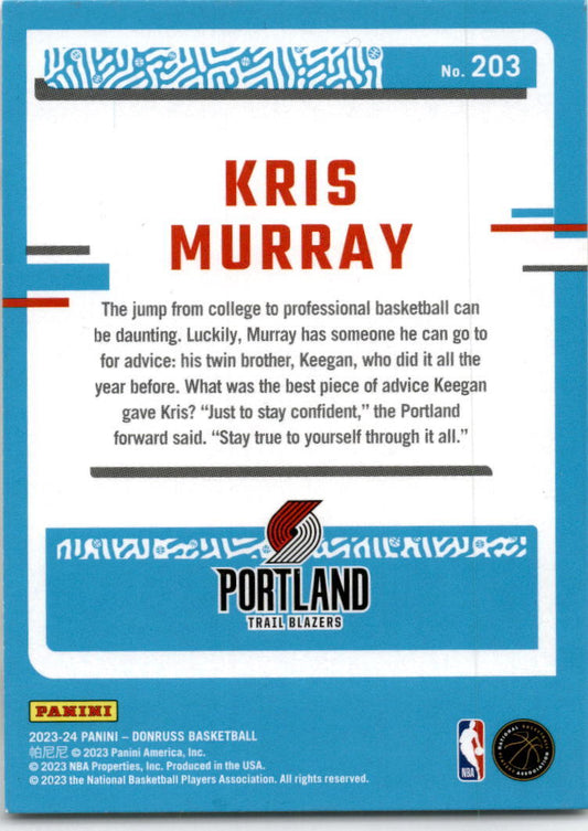 2023-24 Donruss #203 Kris Murray Rookie Portland Trail Blazers