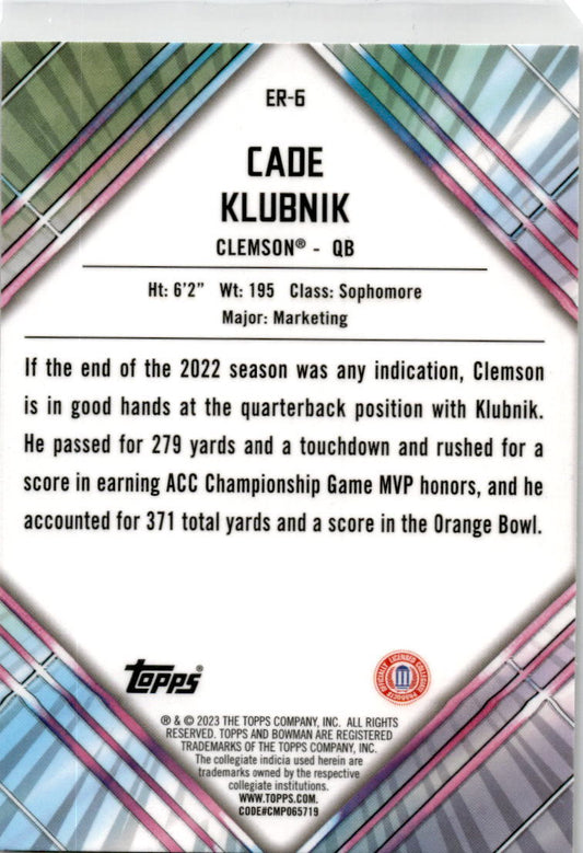 2023 Bowman University Chrome #ER-6 Cade Klubnik Clemson Tigers