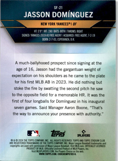 2024 Stadium Club Special Forces #SF-21 Jasson Dominguez New York Yankees