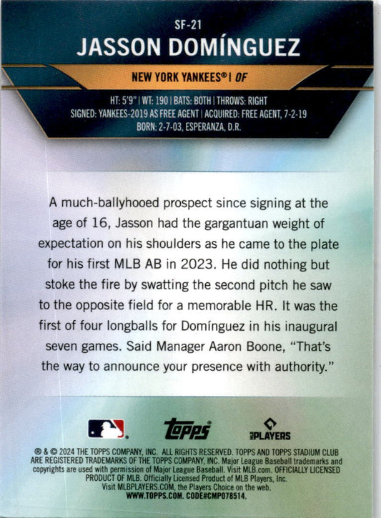 2024 Stadium Club Special Forces #SF-21 Jasson Dominguez New York Yankees