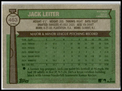 2025 Topps Heritage #463 Jack Leiter Rangers
