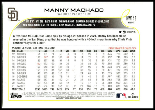 2022 Topps Holiday #HW143 Manny Machado San Diego Padres