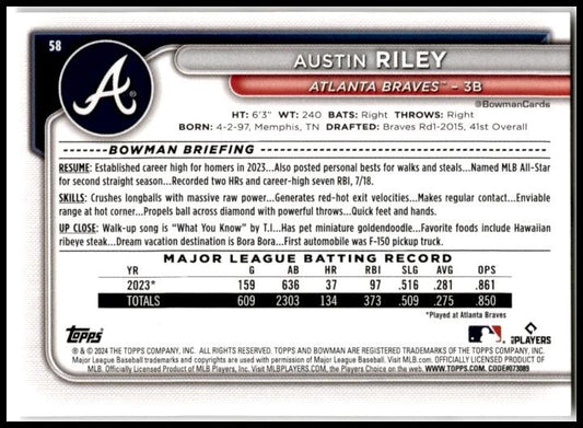 2024 Bowman #58 Austin Riley Atlanta Braves