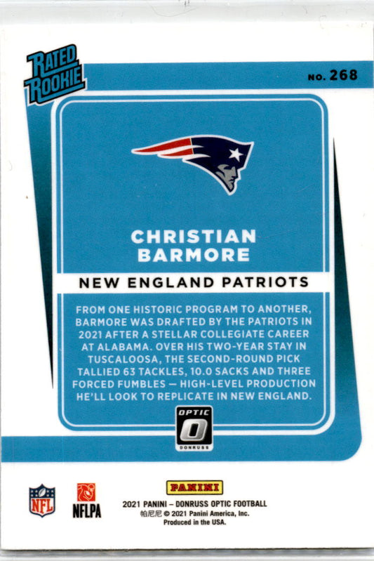 2021 Donruss Optic #268 Christian Barmore Rookie New England Patriots
