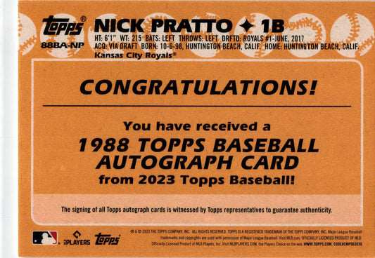 2023 Topps 1988 Topps Baseball 35th Anniversary Auto #88BA-NP Nick Pratto Auto