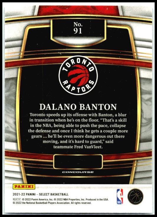 2021-22 Panini Select Blue (Retail Base) #91 Dalano Banton RC Toronto Raptors