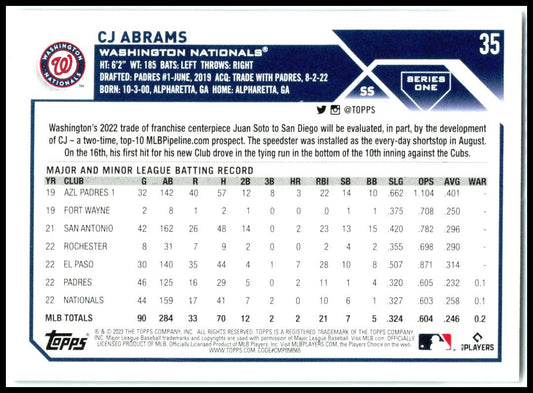 2023 Topps Blue #35 CJ Abrams Washington Nationals