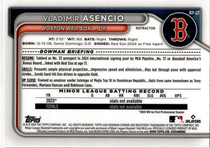 2024 Bowman Chrome Chrome Prospects Refractor #BCP-227 Vladimir Asencio /499