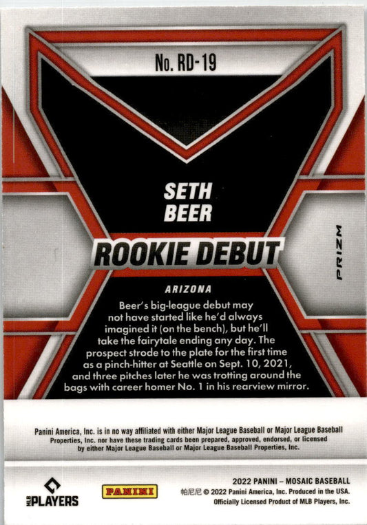 2022 Panini Mosaic Rookie Debut Mosaic #RD-19 Seth Beer Diamondbacks