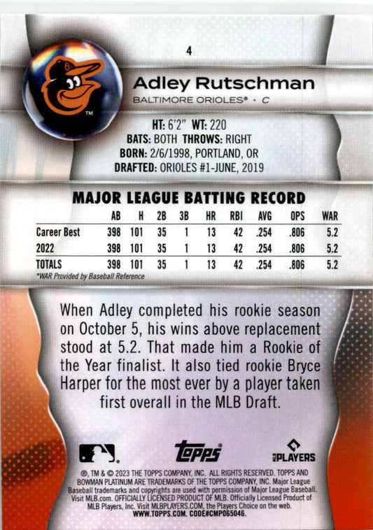 2023 Bowman Platinum #4 Adley Rutschman Rookie Baltimore Orioles