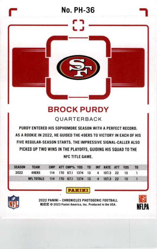 2022 Panini Chronicles #PH-36 Brock Purdy Rookie San Francisco 49ers