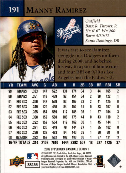2009 Upper Deck #191 Manny Ramirez Los Angeles Dodgers