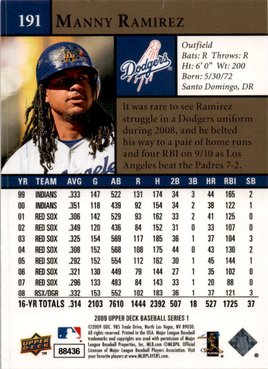 2009 Upper Deck #191 Manny Ramirez Los Angeles Dodgers
