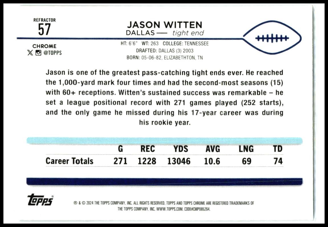 2024 Topps Chrome Refractor #57 Jason Witten Dallas Cowboys