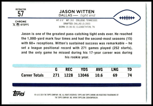 2024 Topps Chrome Refractor #57 Jason Witten Dallas Cowboys