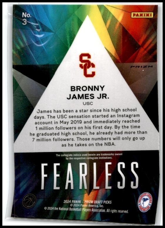 2024 Panini Prizm Draft Picks Fearless Prizms Ice #3 Bronny James Jr. Lakers