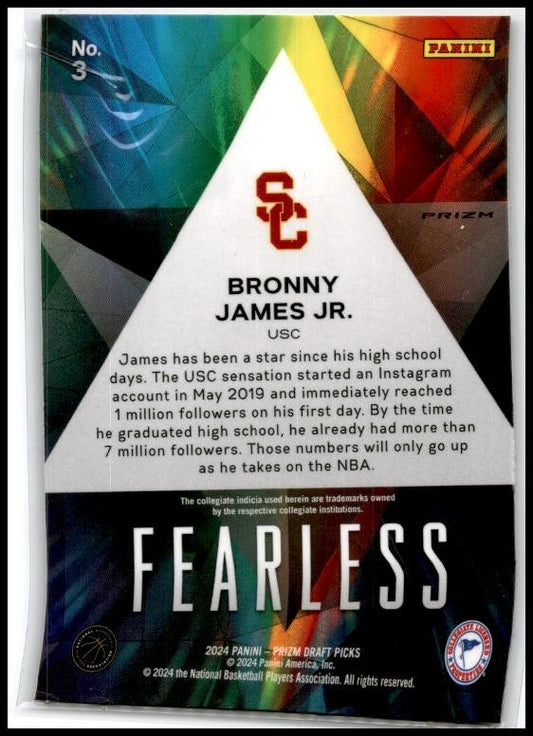 2024 Panini Prizm Draft Picks Fearless Prizms Ice #3 Bronny James Jr. Lakers