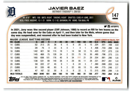 2022 Topps Chrome X-Factor Javier Baez Detroit Tigers #147