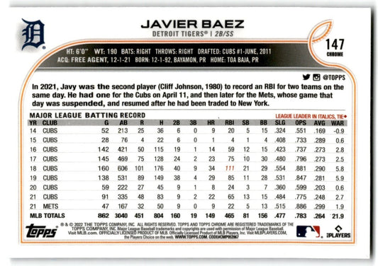 2022 Topps Chrome X-Factor Javier Baez Detroit Tigers #147