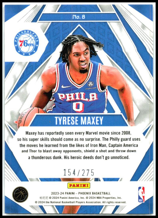 2023-24 Panini Phoenix Paragon Phoenix Maroon Ice #8 Tyrese Maxey 76ers