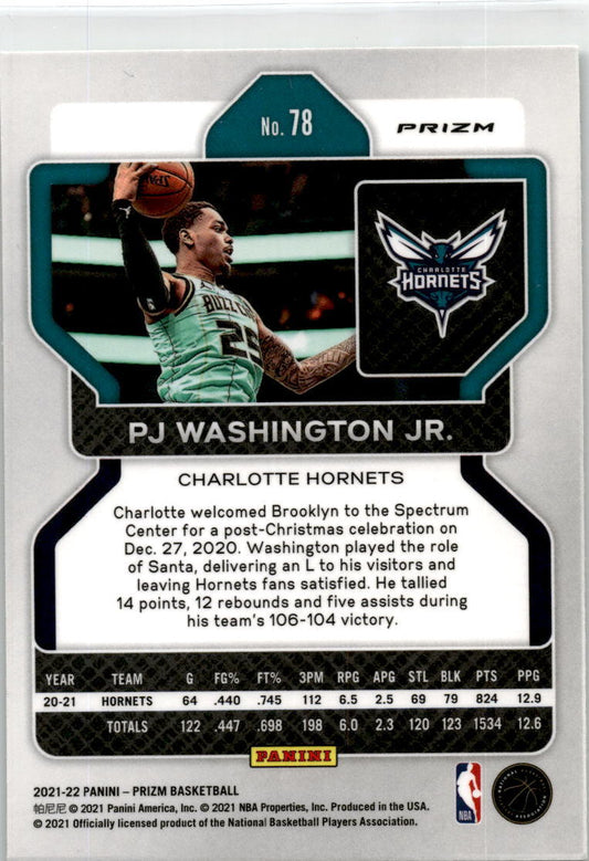 2021-22 Panini Prizm Green #78 PJ Washington Jr. Charlotte Hornets