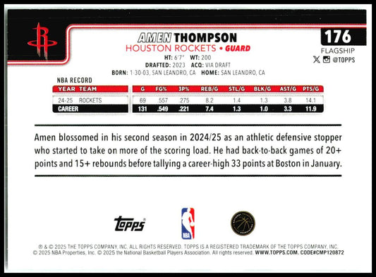 2025-26 Topps Season Tip Off #176 Amen Thompson Houston Rockets