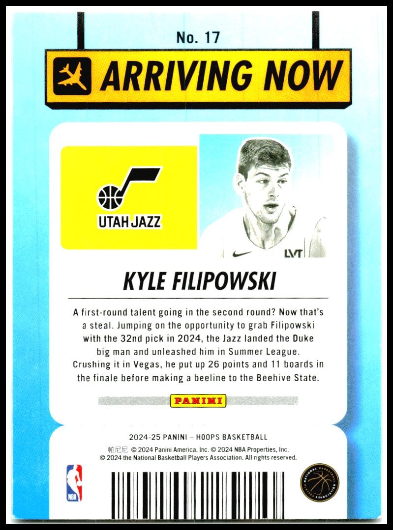 2024-25 Hoops Winter Arriving Now #17 Kyle Filipowski Utah Jazz