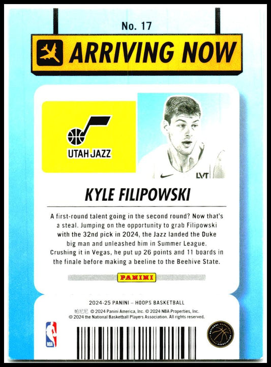 2024-25 Hoops Winter Arriving Now #17 Kyle Filipowski Utah Jazz