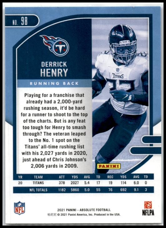 2021 Panini Absolute #98 Derrick Henry Tennessee Titans