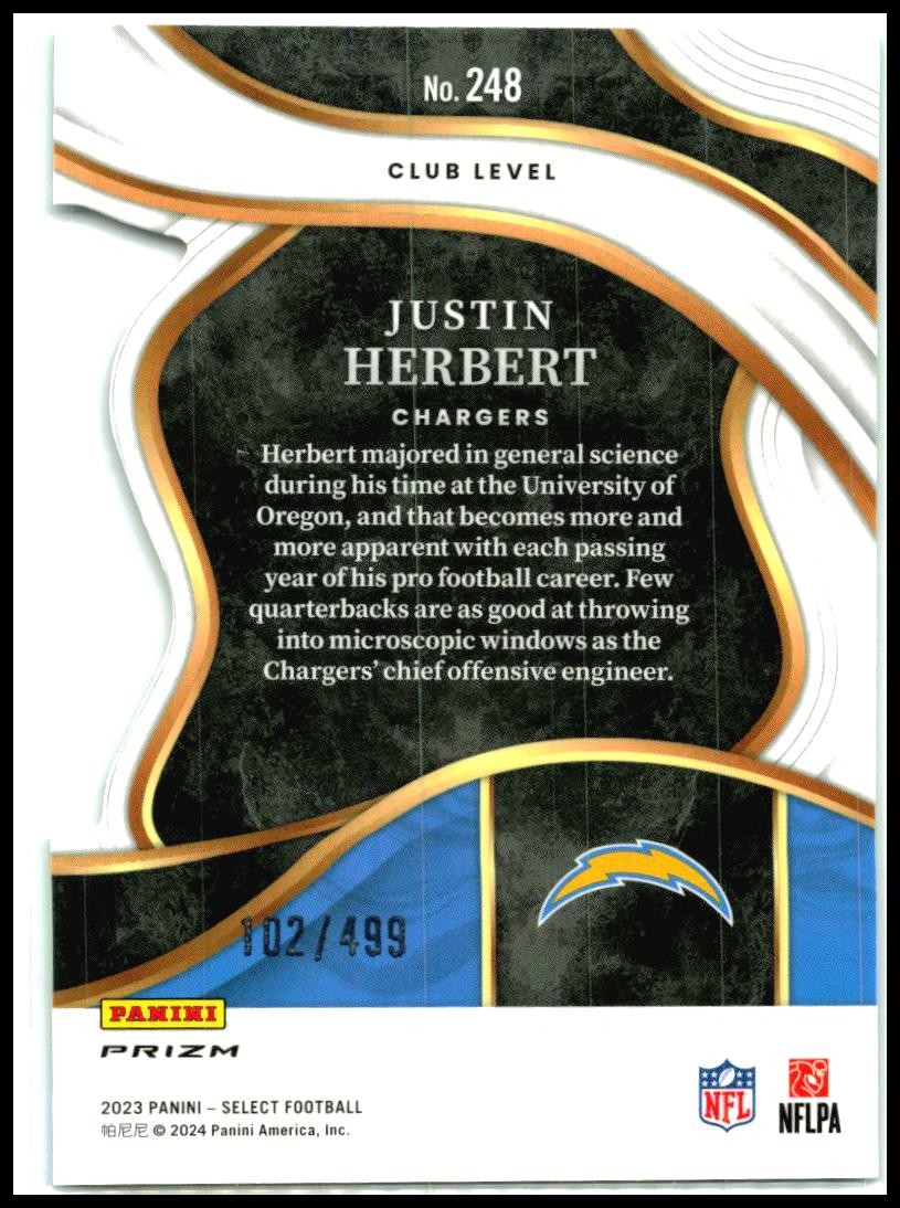 2023 Panini Select Green Prizm Die-Cut #248 Justin Herbert Los Angeles Chargers