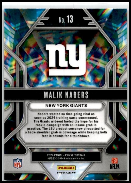2024 Panini Prizm Prizmatic Green Prizm #13 Malik Nabers New York Giants