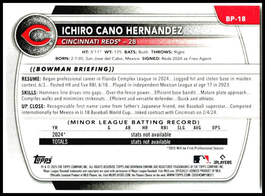 2025 Bowman Prospects #BP-18 Ichiro Cano Hernandez Cincinnati Reds