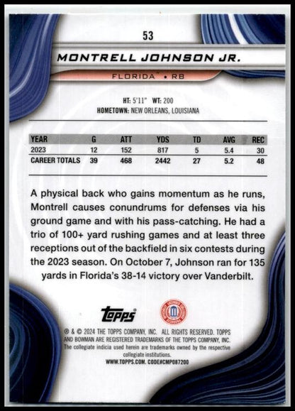 2024 Bowman University Best #53 Montrell Johnson Jr. Florida Gators