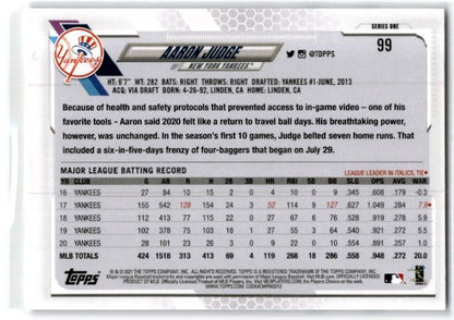 2021 Topps #99a Aaron Judge New York Yankees