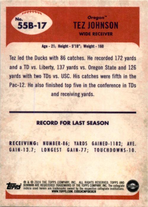 2024 Bowman University Chrome 1955 Bowman Football #55B-17 Tez Johnson Ducks