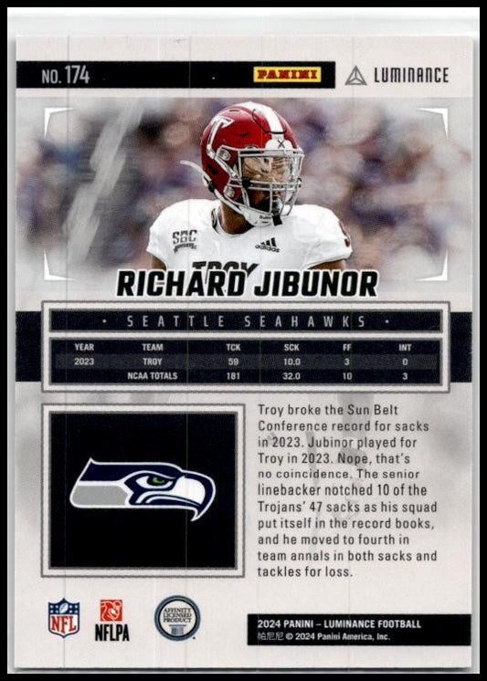 2024 Panini Luminance Purple #174 Richard Jibunor #/175 Seattle Seahawks