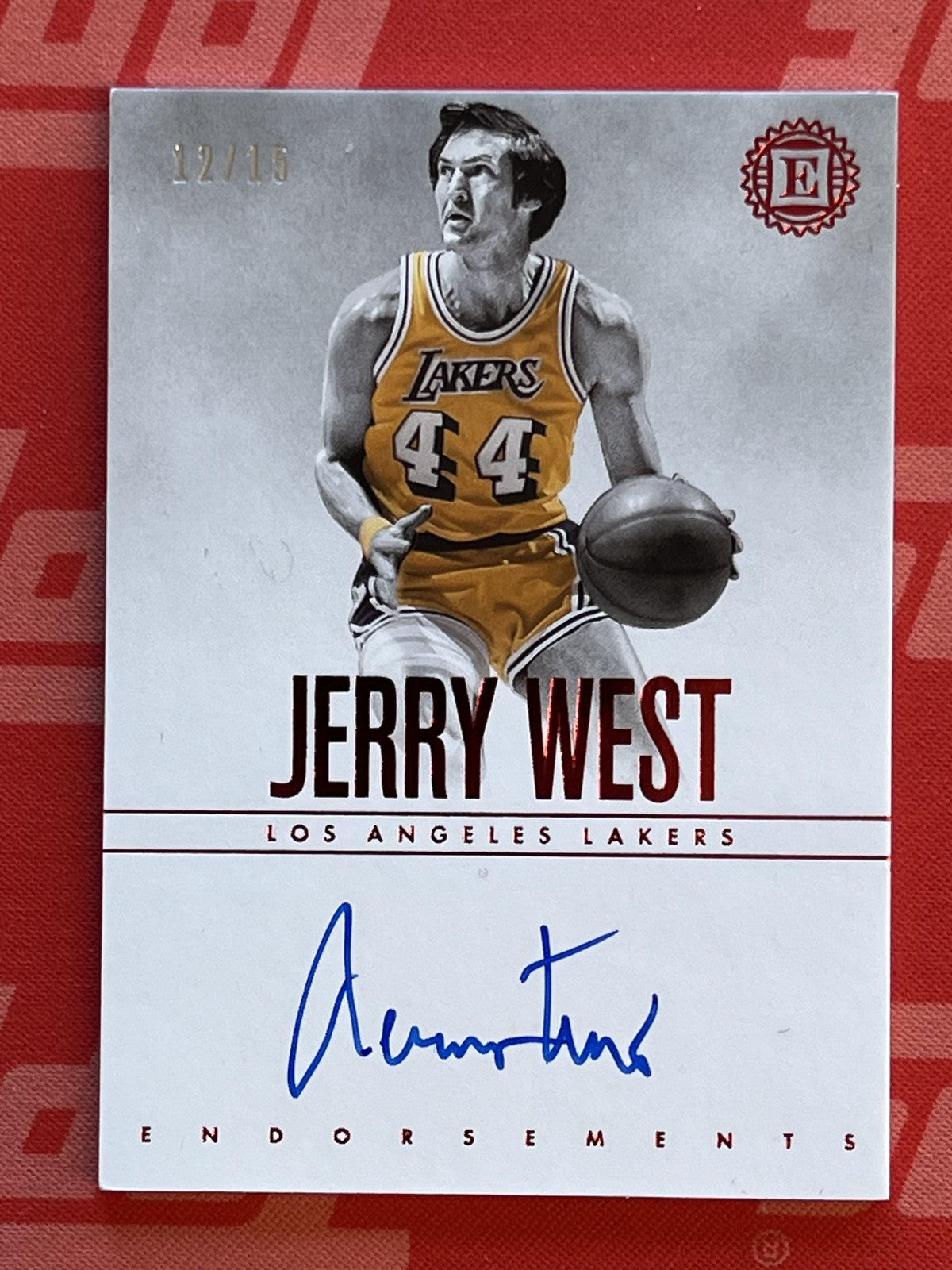 2018-19 Panini Encased Endorsements Red #EN-JWS Jerry West Auto  /15