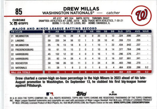 2024 Topps Chrome Xfractor #85 Drew Millas Washington Nationals