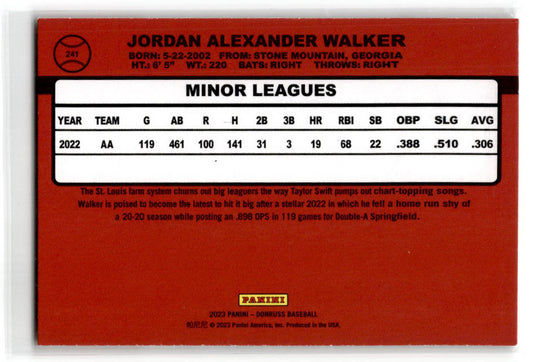 2023 Donruss #241 Jordan Walker  St. Louis Cardinals
